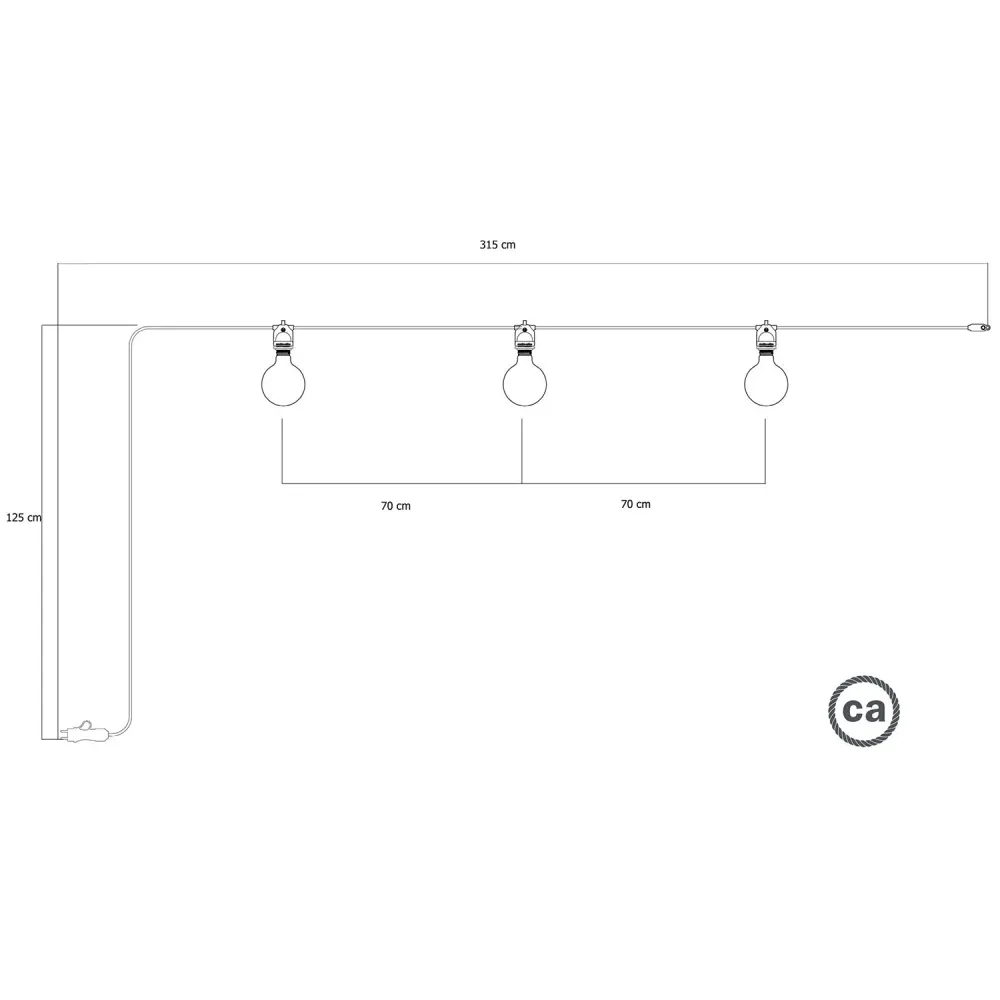 Modular Außen-Lichterkette IP65 tragbar mit 3 Leuchten – Schwarz