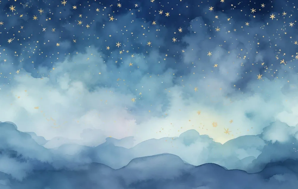 Nachthimmel Tapete | Goldene Sterne und blaue Wolken