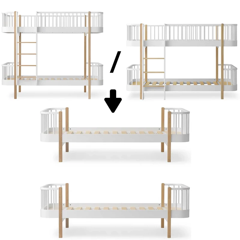 Oliver Furniture Umbauset Wood Etagenbetten zu zwei Einzelbetten Weiss/Eiche