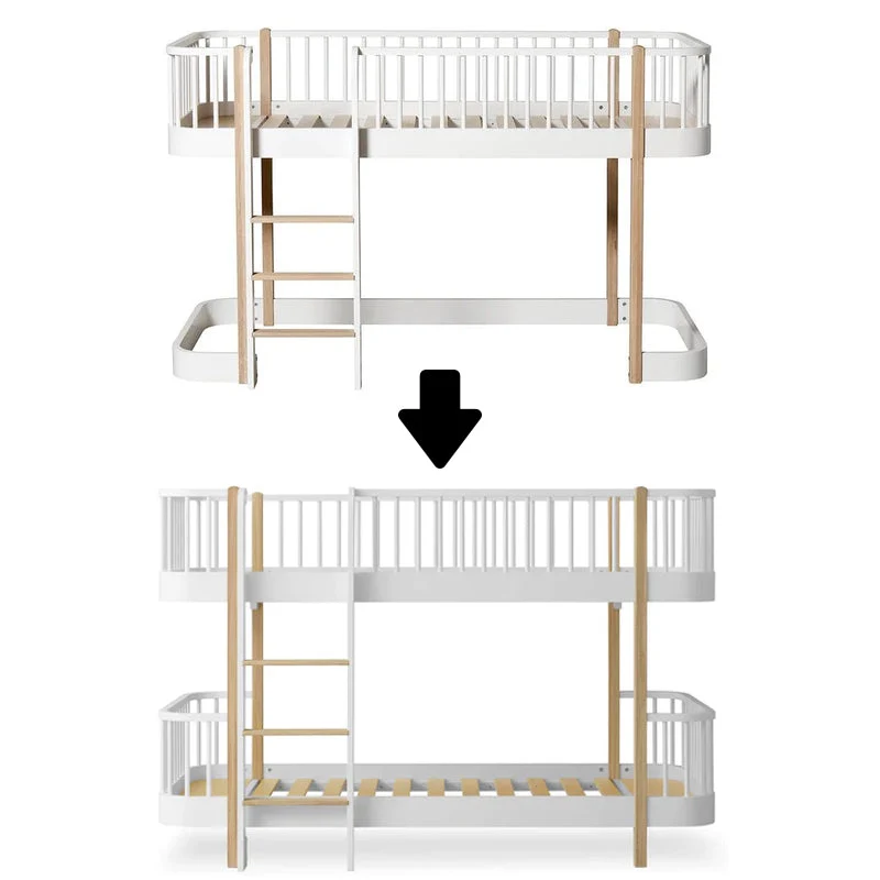 Oliver Furniture Umbauset Wood Halbhohes Hochbett H 128 cm zum Halbhohen Etagenbett Weiss/Eiche