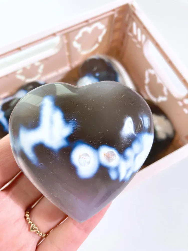 Orca Agate Heart Orca Achat Herz ca. 7-8 cm - Hand Carved