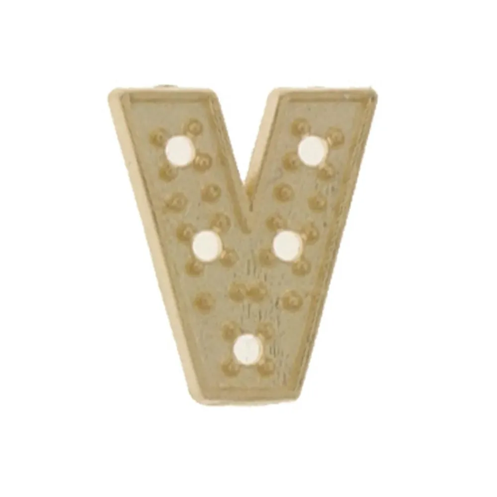 Gold Block Initial V 8mm Pre-Drilled .01pt Stone Otto Frei