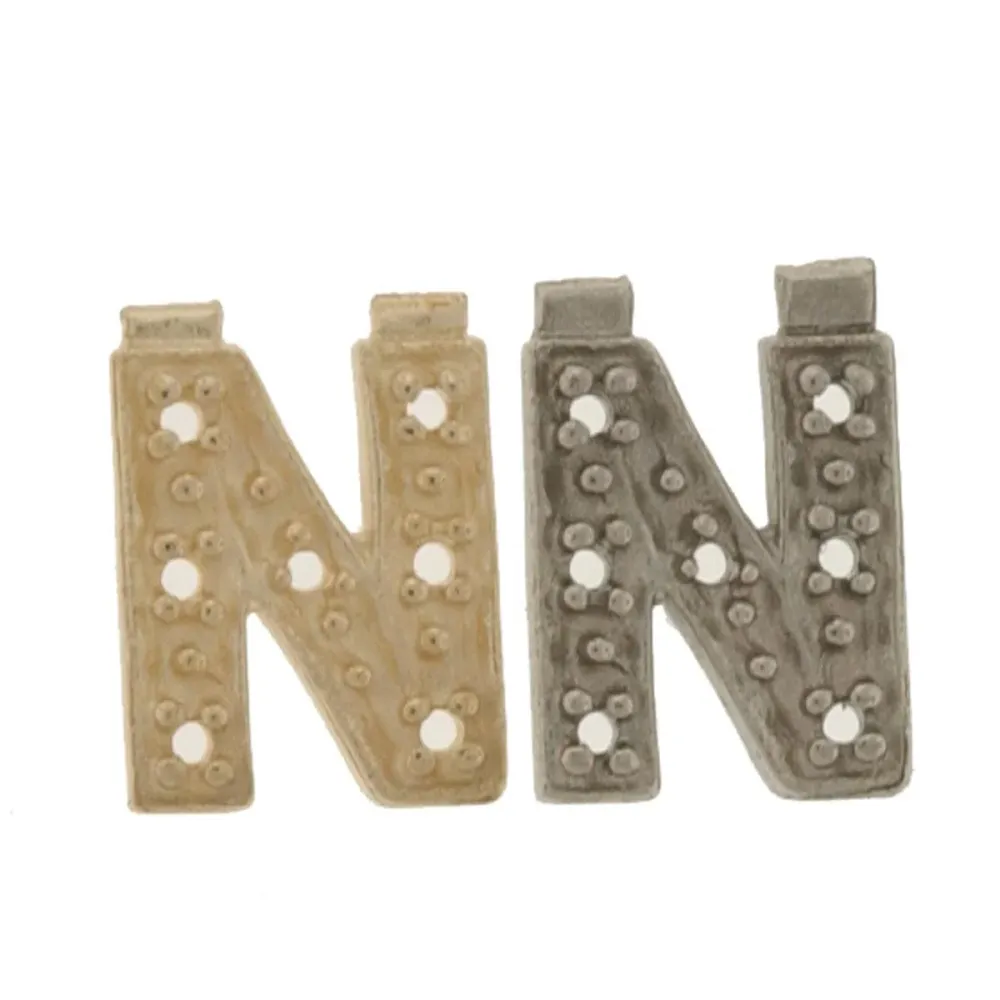 Gold Block Initial N – 9mm, Pre-Drilled .01pt Stone Otto Frei