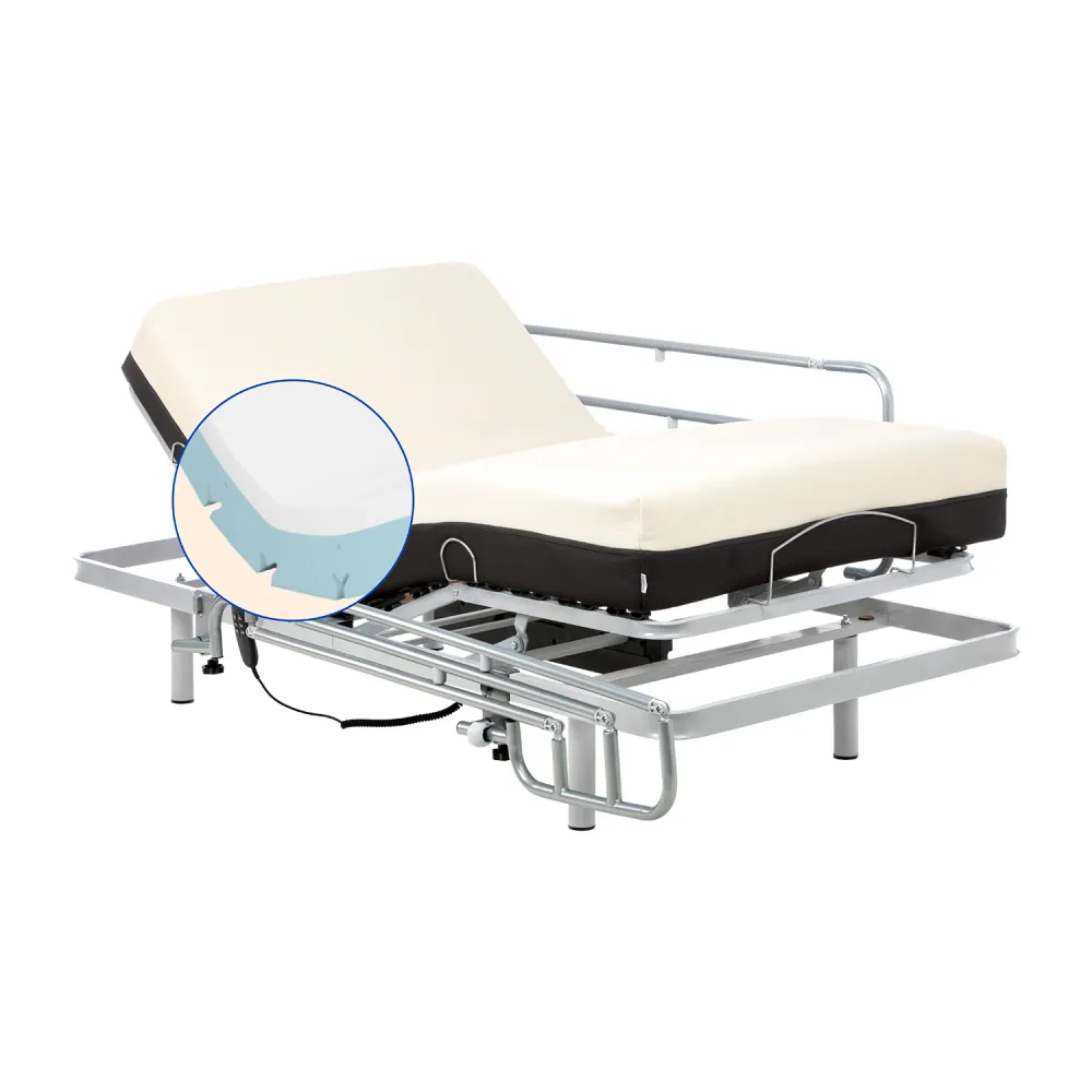 Pack verstellbares Bett mit viskoelastischer orthopädischer Matratze (105x200 cm, Seitengitter)