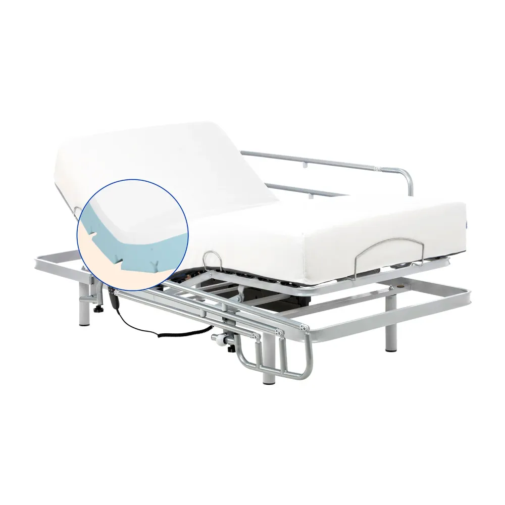 Pack verstellbares Bett mit viskoelastischer Tencel-Matratze (80x200 cm, Seitengitter)