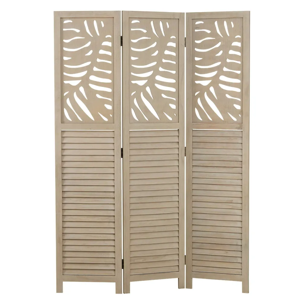 Paravent Natur Rattan-Optik Verzierungen 3 teilig Raumteiler Trennwand Sichtschutz