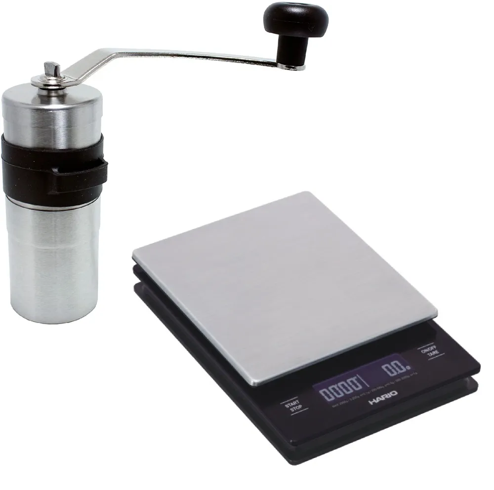 Porlex Mini II Kaffeemühle und Hario Waage V60 Metal Drip Scale - Set