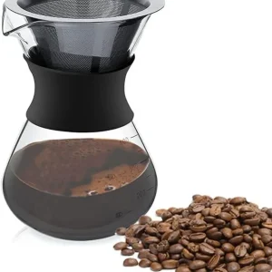 Pour Over Kaffeemaschine 400ml Borosilikatglas Edelstahl