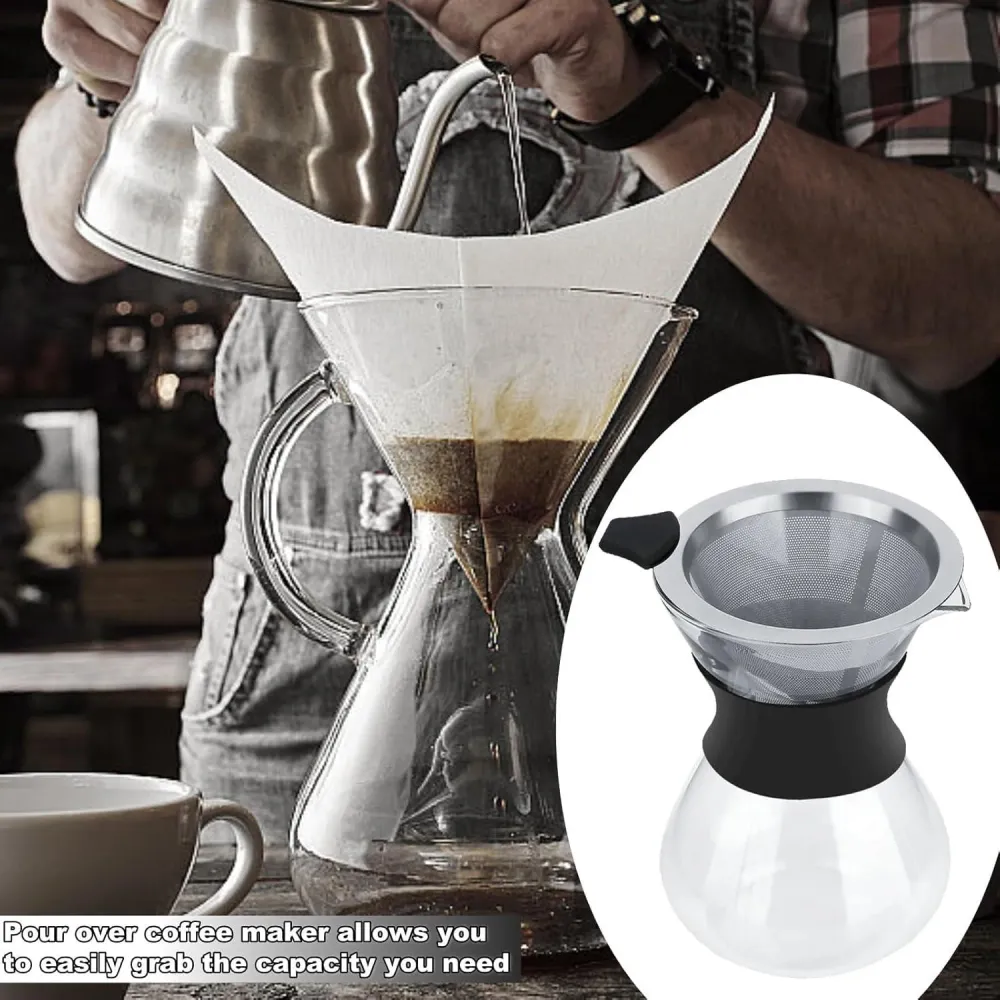 Pour Over Kaffeemaschine 400ml Borosilikatglas Edelstahl