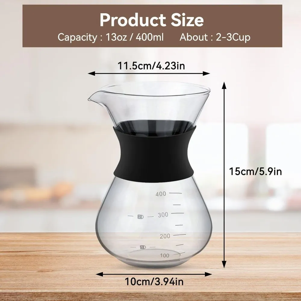 Pour Over Kaffeemaschine 400ml Borosilikatglas Edelstahl