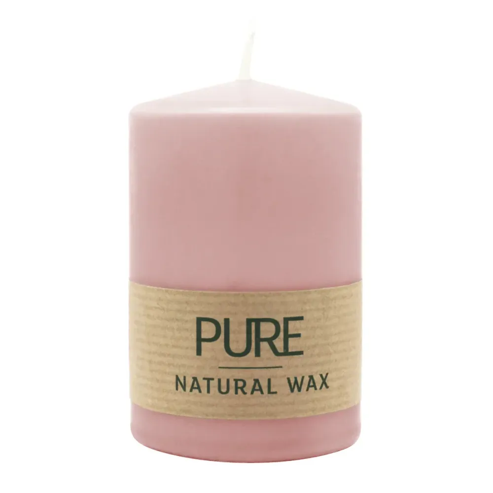PURE NATURAL WAX, Antikrosa, Stumpenkerze, WENZEL, 90/60 mm, Brenndauer ca. 26h, 100% plastikfrei