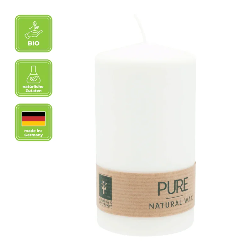 PURE NATURAL WAX, Natural, Stumpenkerze, WENZEL, 130/70 mm, Brenndauer ca. 47h, 100% plastikfrei