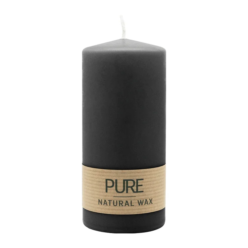 PURE NATURAL WAX, Schwarz, Stumpenkerze, WENZEL, 130/60 mm, Brenndauer ca. 40h, 100% plastikfrei
