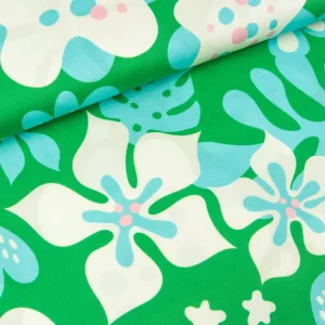 Reststück 156cm - Hamburger Liebe New Cotton Satin Webware AL LAGO Fiori verde erba-bunt