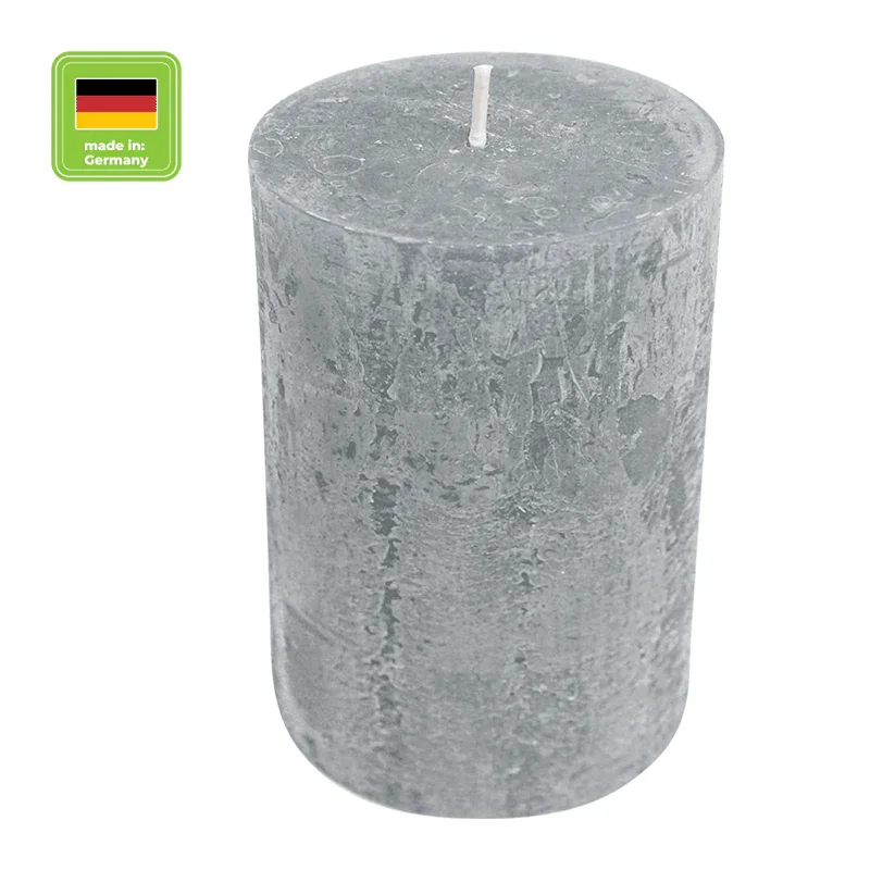 RUSTIC-Stumpenkerze Silbergrau, WENZEL, 80/60 mm, Brenndauer ca. 25h, selbstverlöschend