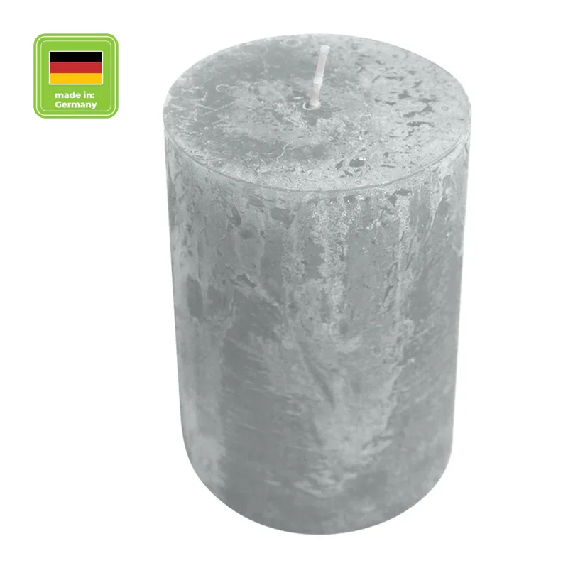 RUSTIC-Stumpenkerze Silbergrau, WENZEL, 80/70 mm, Brenndauer ca. 34h, selbstverlöschend