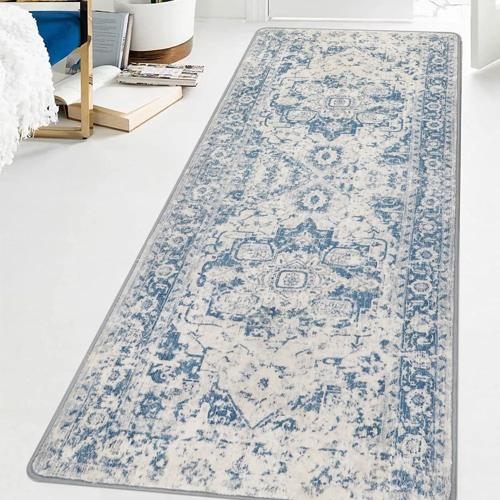 Rutschfester Teppichläufer 80x200cm Vintage Blau für Küche