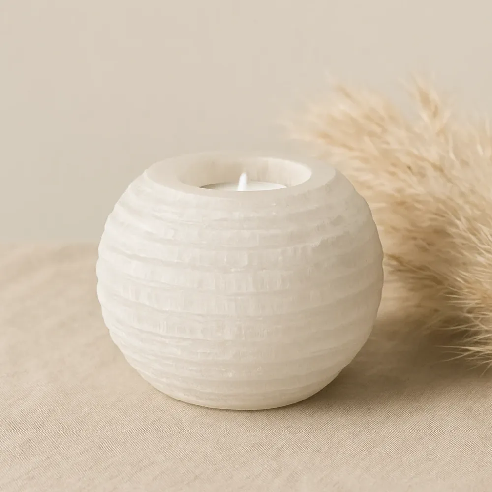 Selenit Kristall Kerzenhalter Schneeball 8 cm