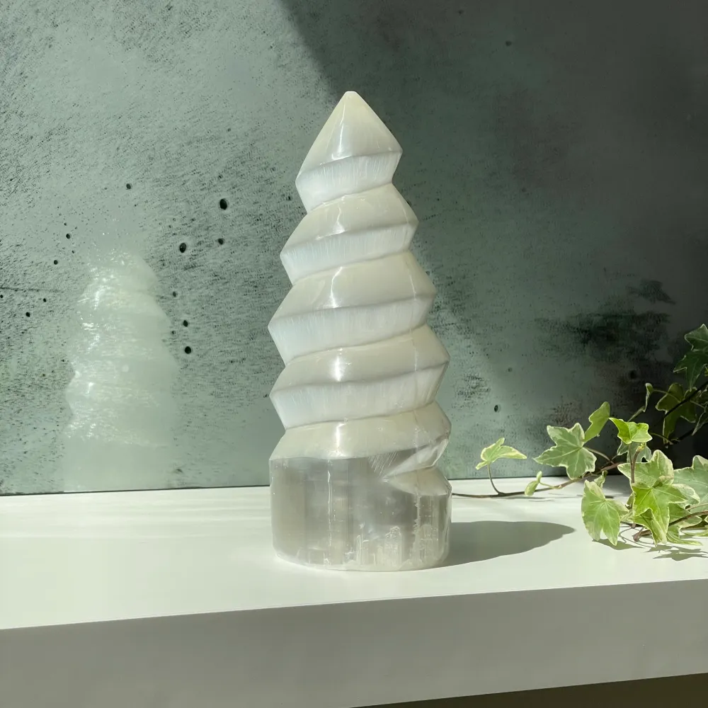 Selenit-Kerzenhalter 25 cm | Spirale