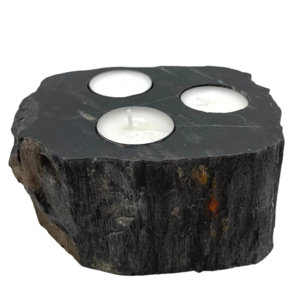 Set aus 3 Teelichthaltern aus versteinertem Holz