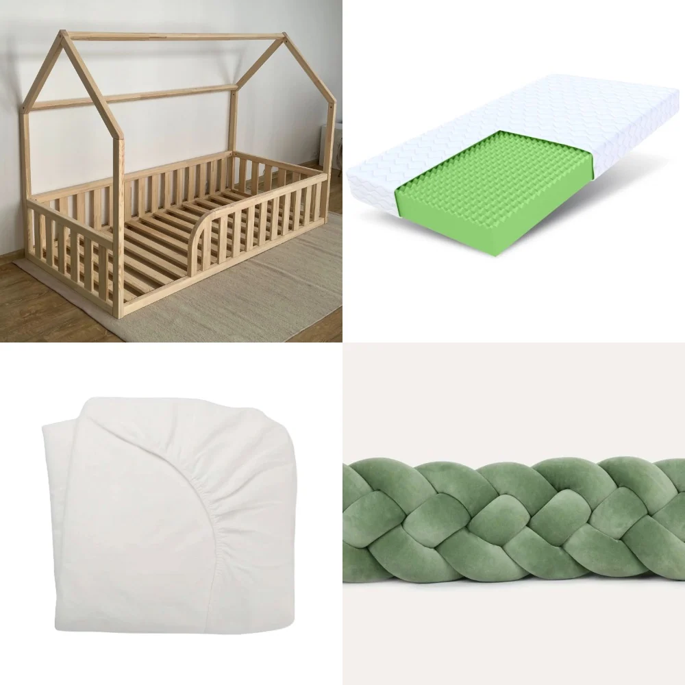 Set - Haus-Bodenbett Homy mit Matratze, Bettschlange & Schoner