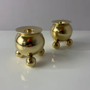 Set: 2x Kugel Kerzenständer Messing von Gusums Bruk