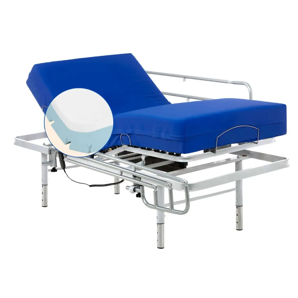 Set verstellbares Pflegebett mit viskoelastischer Matratze Professional V6 (105x200 cm, Bettgitte)