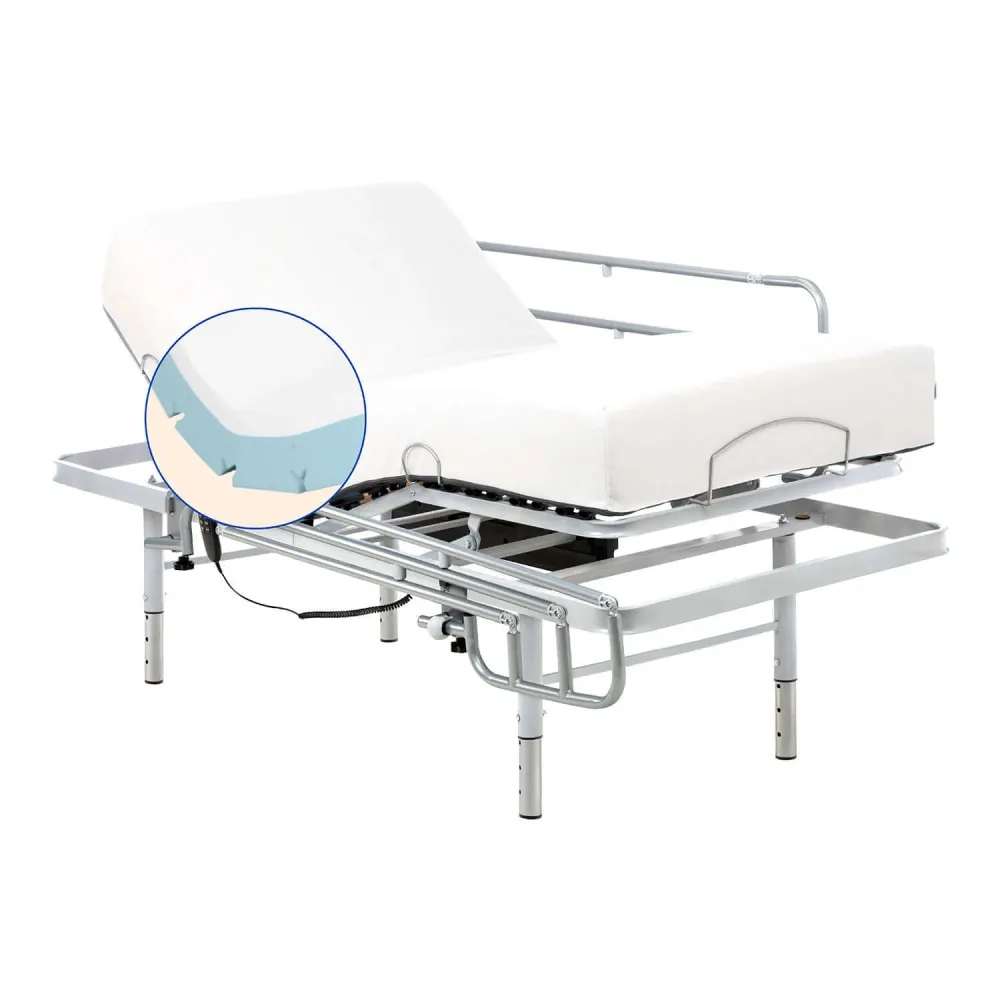 Set verstellbares Pflegebett mit viskoelastischer Tencel-Matratze (80x190 cm, Seitengitter)