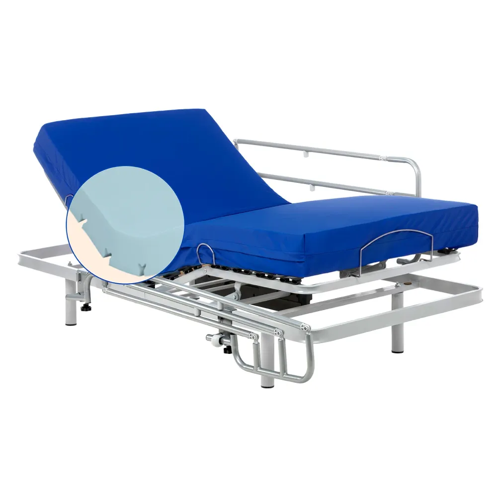 Set verstellbares Pflegebett mit wasserdichtem Professional HR-Matratze | Kabellose Fernbedienung (105x190 cm, Seitengitter)