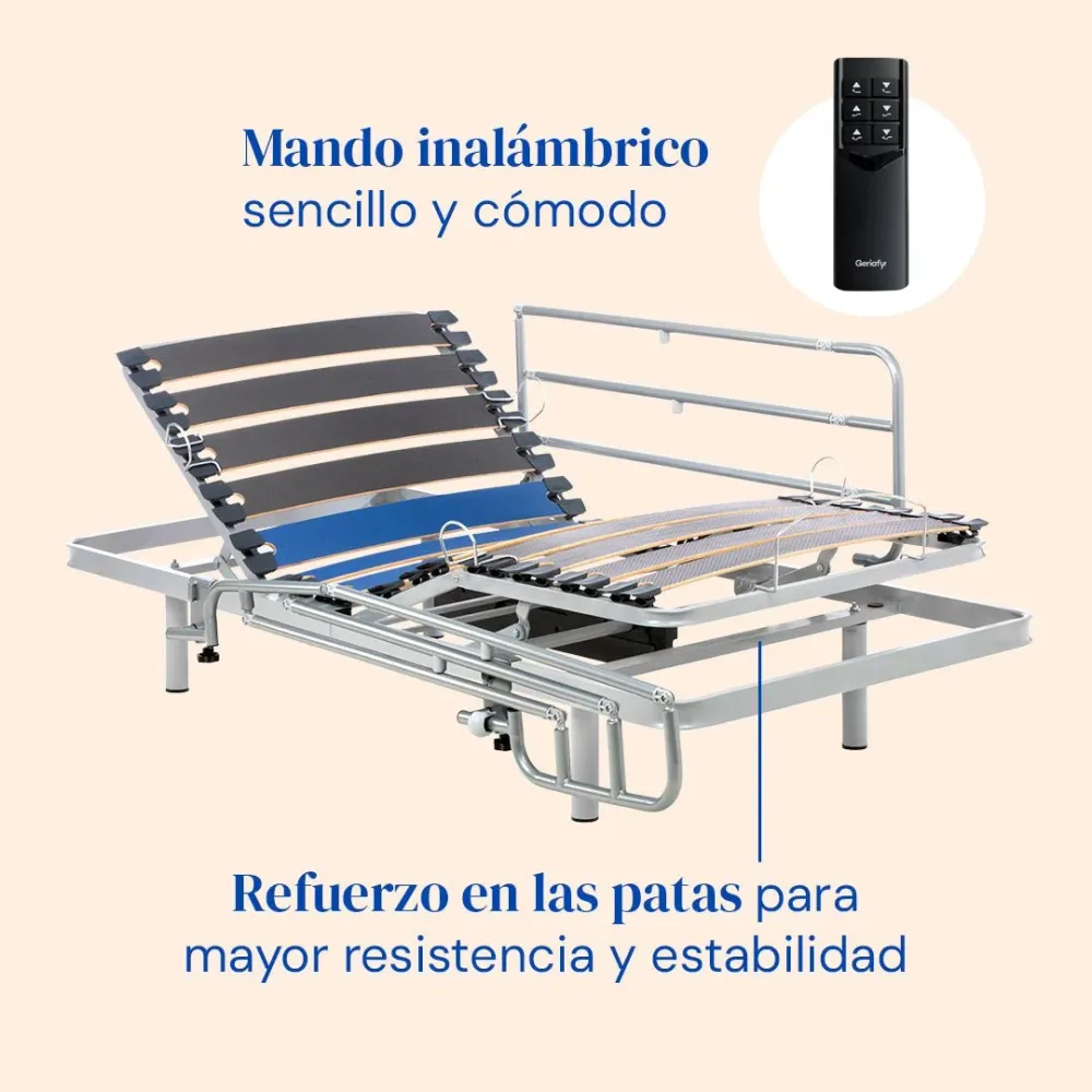 Set verstellbares Pflegebett mit wasserdichtem Professional HR-Matratze | Kabellose Fernbedienung (105x190 cm, Seitengitter)