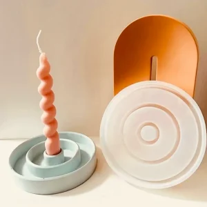 Silikonform: Runder Stabkerzenhalter mit Ringen Tellerform