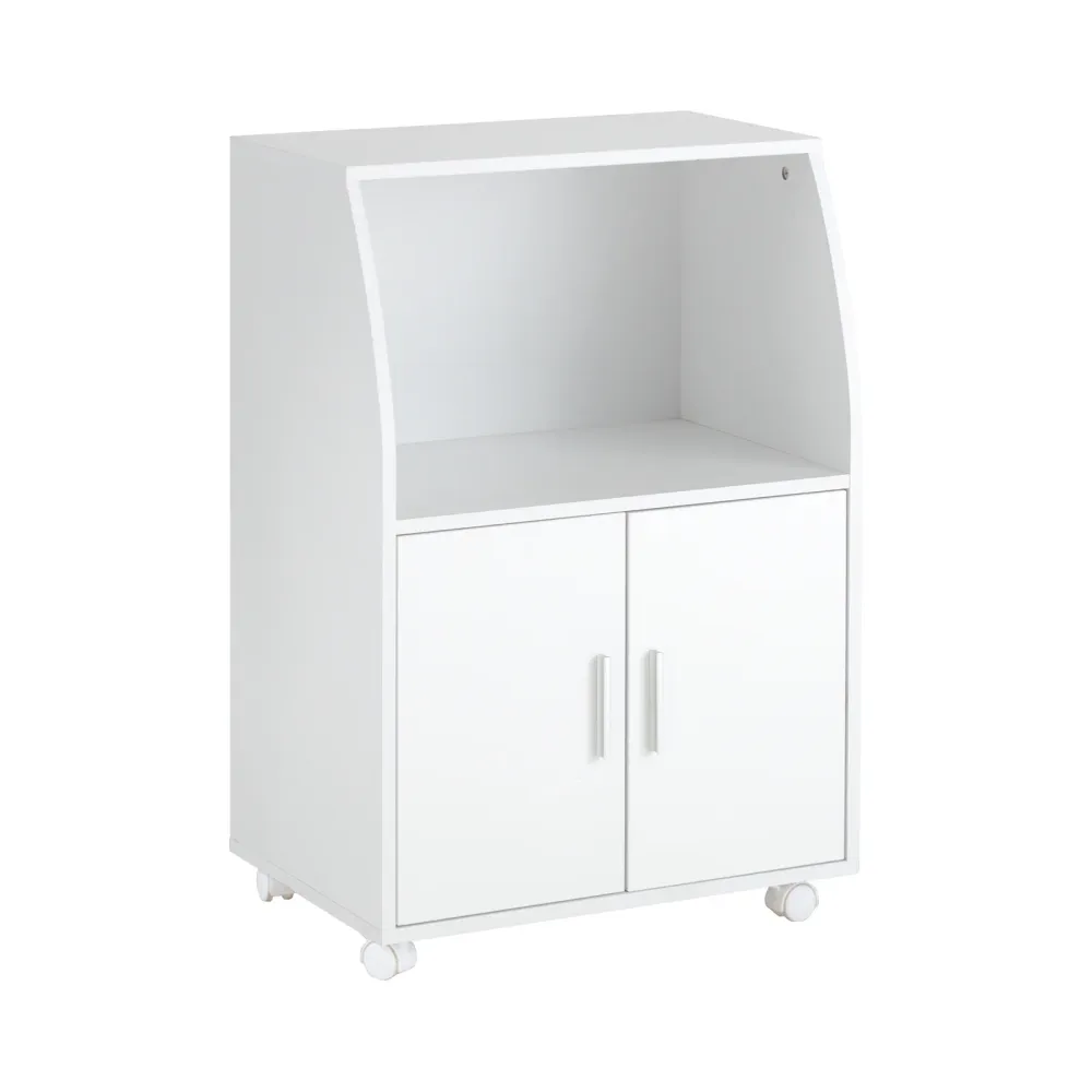 SoBuy FRG241-W Platzsparender Küchenschrank mit Türen und verstellbarem Regal – Kompakter Wagen mit Rollen für Mikrowelle,...