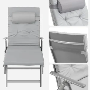 SONGMICS Sonnenliege, faltbare Sonnenliege mit 6 cm dicker Matratze, abnehmbares Kopfkissen aus rostfreiem Aluminium, atmu...