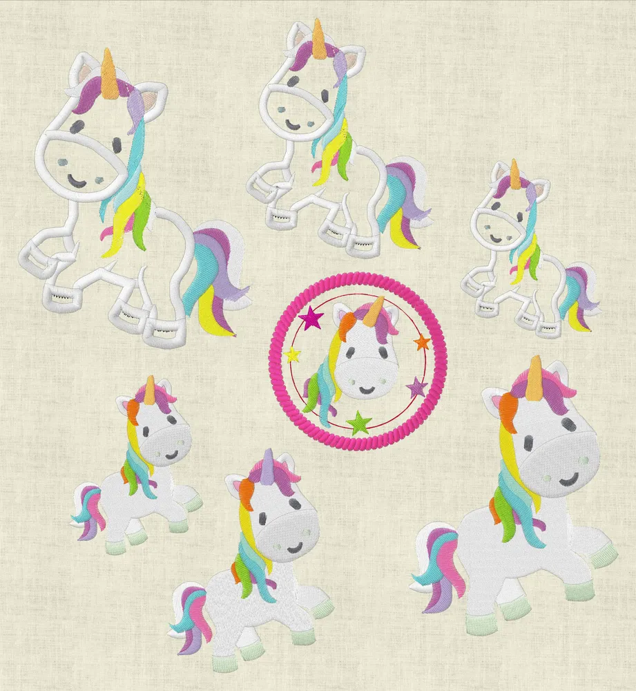 Stickdatei Einhorn Füllstich und Applikation