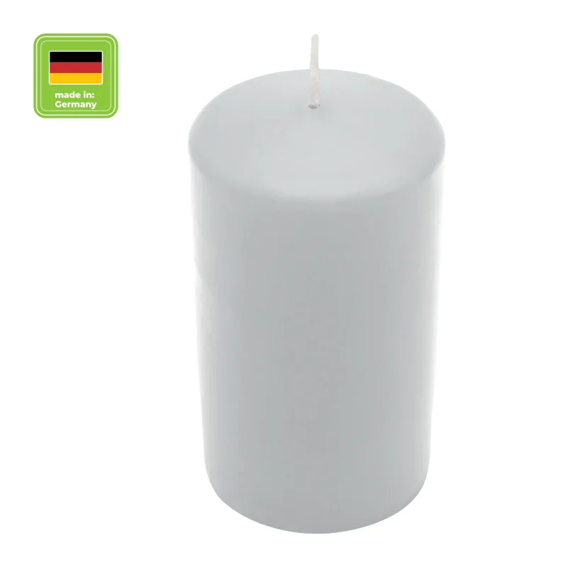 Stumpenkerze aus Paraffin, Silbergrau, WENZEL, 100/60 mm, Brenndauer ca. 29h, selbstverlöschend