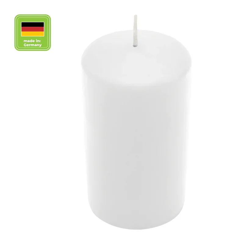 Stumpenkerze aus Paraffin, Weiß, WENZEL, 100/60 mm, Brenndauer ca. 29h, selbstverlöschend
