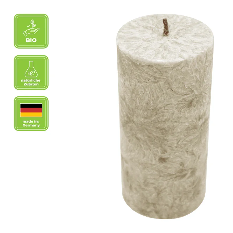 Stumpenkerze aus Stearin, Taupe, 64/135 mm, 100% pflanzlicher Wachs, KERZENFARM HAHN, Brenndauer ca. 41h