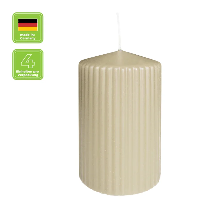 Stumpenkerze mit Rillen aus Paraffin, Sahara, WENZEL, 130/70 mm, Brenndauer ca. 57h, selbstverlöschend, 4 Stück