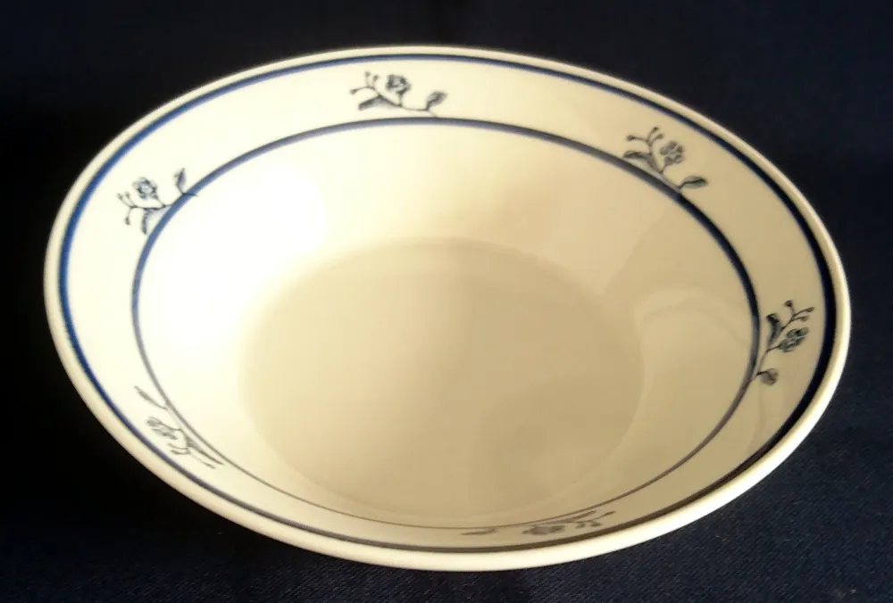 SUPPENTELLER "Scandia Blue (Brickoven Stoneware)" - Keramik / Steingut, Blumen Linien Streifen Dekor