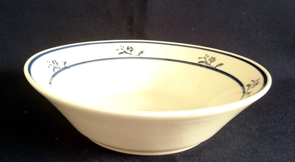 SUPPENTELLER "Scandia Blue (Brickoven Stoneware)" - Keramik / Steingut, Blumen Linien Streifen Dekor