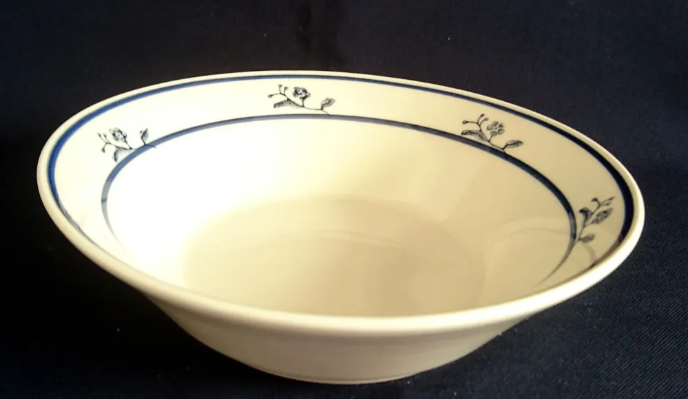 SUPPENTELLER "Scandia Blue (Brickoven Stoneware)" - Keramik / Steingut, Blumen Linien Streifen Dekor