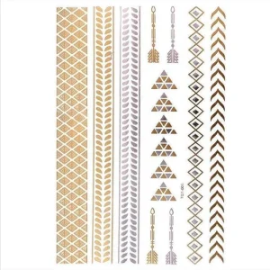 Tattoo Motivbogen golden silbern temporär Band Pfeil Dreieck Klebetattoos Schmuck Tattoos