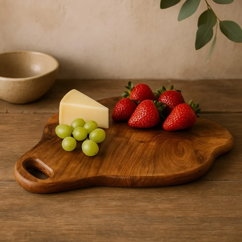 Teak Schneidebrett, 30 cm handgeschnitzt