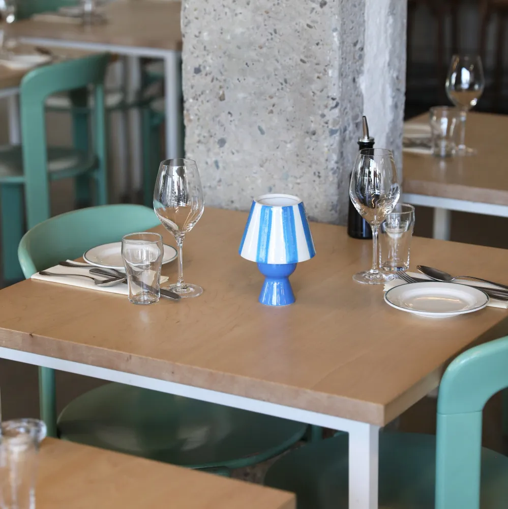 Teelichthalter CANTINE blau mit Weiß