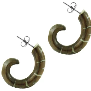 Tribal Fake Piercing Tamarinden Holz Ohrstecker Organic Spirale Bone Inlay handgeschnitzt Edelstahl