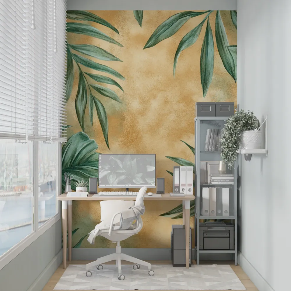 Tropische Tapete | Monstera- und Palmenblätter auf Terrakotta