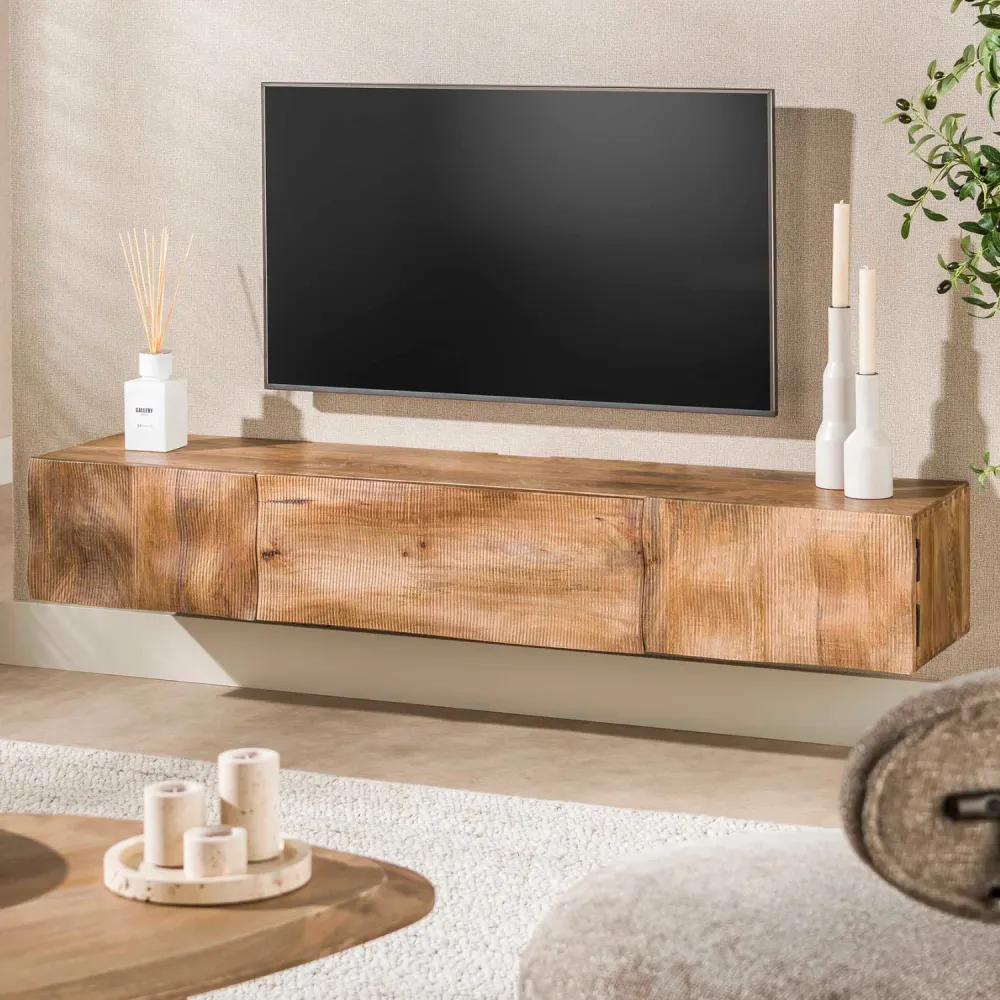 TV-Schrank MAREA 2--1 Massivholz-Lowboard mit 3D-Wellenfront Hairpin-Legs 160cm