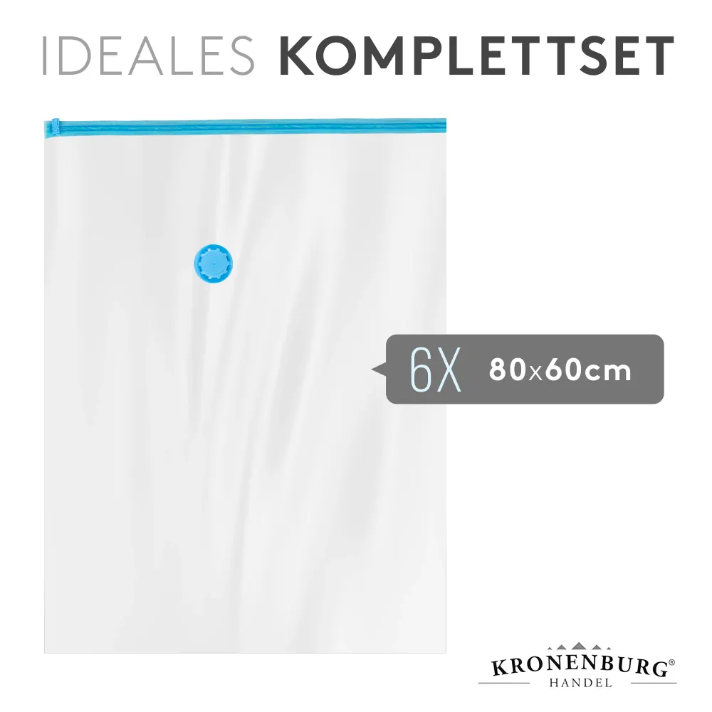Vakuumbeutel - 80 x 60 cm 6er Set - Aufbewahrungsbeutel für Bekleidung Bettwäsche und mehr