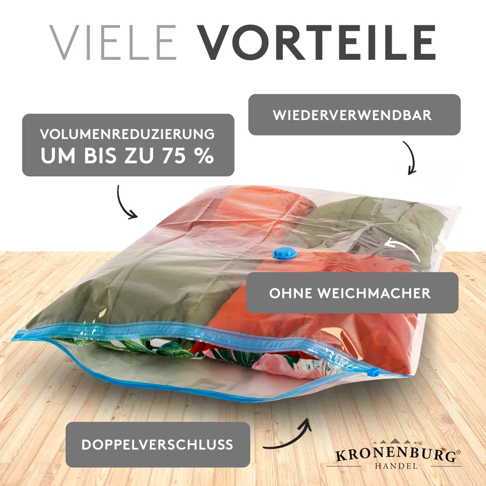 Vakuumbeutel - 80 x 60 cm 6er Set - Aufbewahrungsbeutel für Bekleidung Bettwäsche und mehr
