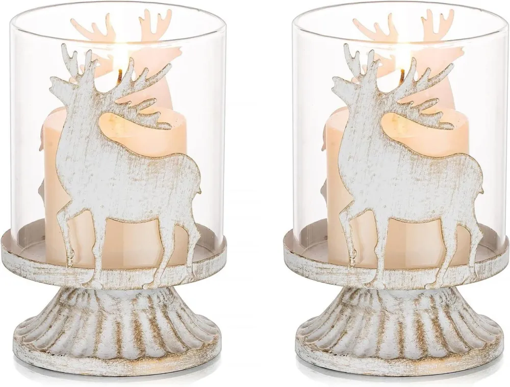 Weihnachten Kerzenhalter Hirsch Rentier Vintage Deko: 2er
